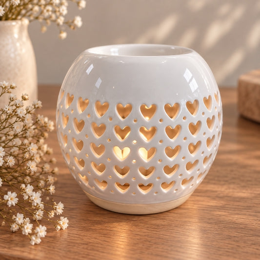 Brûle-parfums Coeur en céramique blanche ajourée - Néva Fécamp